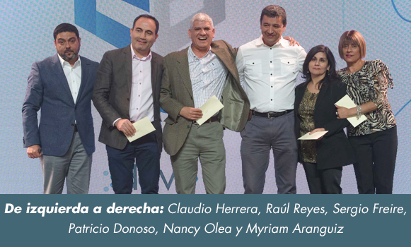 De izquierda a derecha: Claudio Herrera, Raúl Reyes, Sergio Freire, Patricio Donoso, Nancy Olea y Myriam Aranguiz
